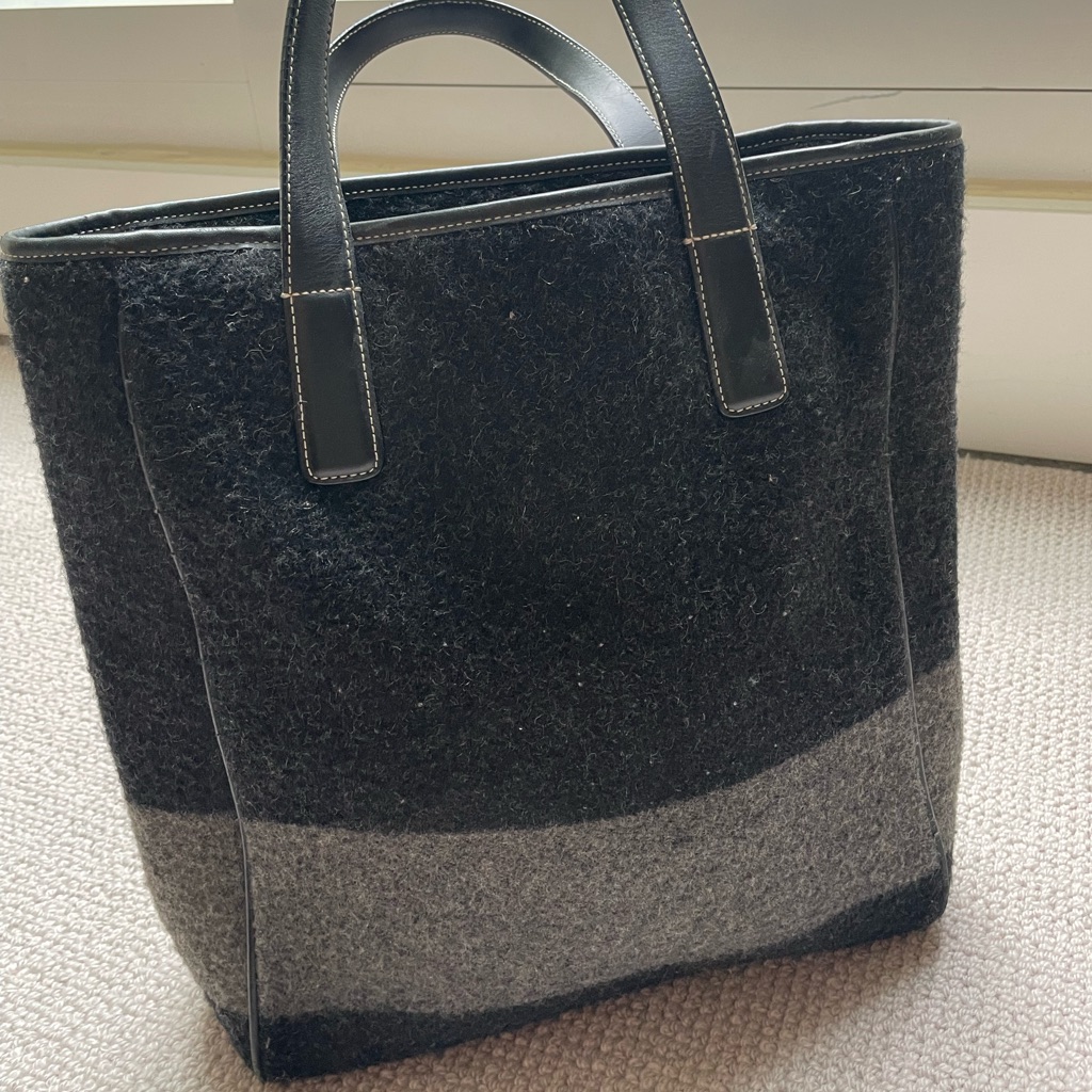 Coach Striped Charcoal “Large” Wool Blanket Tote Bag